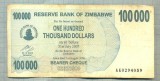 A1536 BANCNOTA-ZIMBABWE- 100 000 DOLLARS -2006-SERIA 0294059-starea care se vede