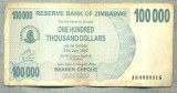 A1542 BANCNOTA-ZIMBABWE- 100 000 -2007-SERIA 4880316-starea care se vede