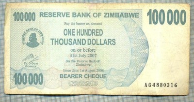 A1542 BANCNOTA-ZIMBABWE- 100 000 -2007-SERIA 4880316-starea care se vede foto