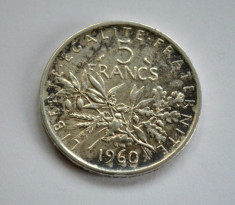 Moneda Franta 5 franci / francs, 1960 -Argint foto