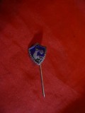 Insigna veche Brat cu Ciocan , fulger ,metal si email ,h=1,5 cm