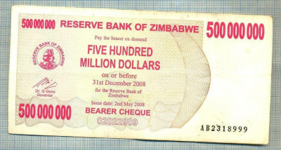 A1573BANCNOTA-ZIMBABWE-500 000 000 DOLLARS-2008-SERIA2318999-starea care se vede foto