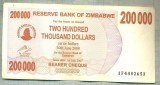 A1566 BANCNOTA-ZIMBABWE- 200 000 -2007-SERIA 4482653-starea care se vede