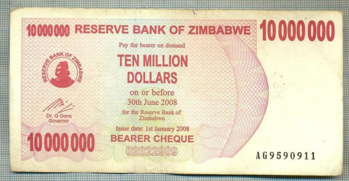 A1587 BANCNOTA-ZIMBABWE-10 000 000 DOLLARS-2008-SERIA9590911-starea care se vede