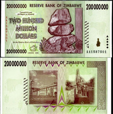 RARR : ZIMBABWE - 200.000.000 DOLARI 2008 - P 81 - UNC foto