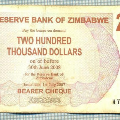 A1558 BANCNOTA-ZIMBABWE- 200 000 -2007-SERIA 1599124-starea care se vede