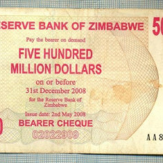 A1581BANCNOTA-ZIMBABWE-500 000 000 DOLLARS-2008-SERIA8482945-starea care se vede