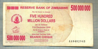 A1581BANCNOTA-ZIMBABWE-500 000 000 DOLLARS-2008-SERIA8482945-starea care se vede foto