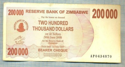 A1570 BANCNOTA-ZIMBABWE- 200 000 -2007-SERIA 0434870-starea care se vede foto