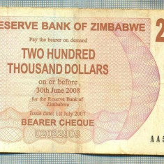 A1564 BANCNOTA-ZIMBABWE- 200 000 -2007-SERIA 5538372-starea care se vede