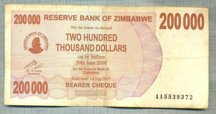 A1564 BANCNOTA-ZIMBABWE- 200 000 -2007-SERIA 5538372-starea care se vede