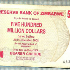 A1572BANCNOTA-ZIMBABWE-500 000 000 DOLLARS-2008-SERIA2958523-starea care se vede