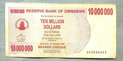 A1598 BANCNOTA-ZIMBABWE-10 000 000 DOLLARS-2008-SERIA4536411-starea care se vede foto