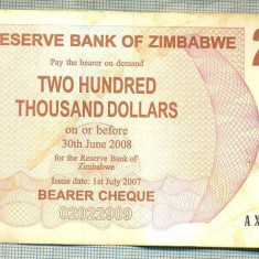 A1569 BANCNOTA-ZIMBABWE- 200 000 -2007-SERIA 6262398-starea care se vede