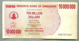 A1586 BANCNOTA-ZIMBABWE-10 000 000 DOLLARS-2008-SERIA6757668-starea care se vede