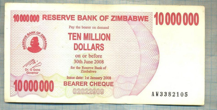 A1599 BANCNOTA-ZIMBABWE-10 000 000 DOLLARS-2008-SERIA3382105-starea care se vede