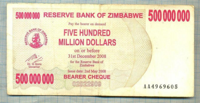 A1571BANCNOTA-ZIMBABWE-500 000 000 DOLLARS-2008-SERIA4969605-starea care se vede