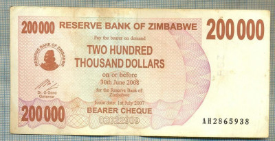 A1560 BANCNOTA-ZIMBABWE- 200 000 -2007-SERIA 2865938-starea care se vede foto