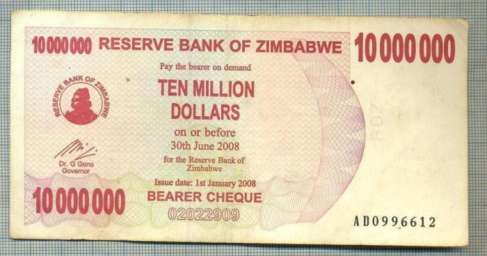 A1589 BANCNOTA-ZIMBABWE-10 000 000 DOLLARS-2008-SERIA0996612-starea care se vede