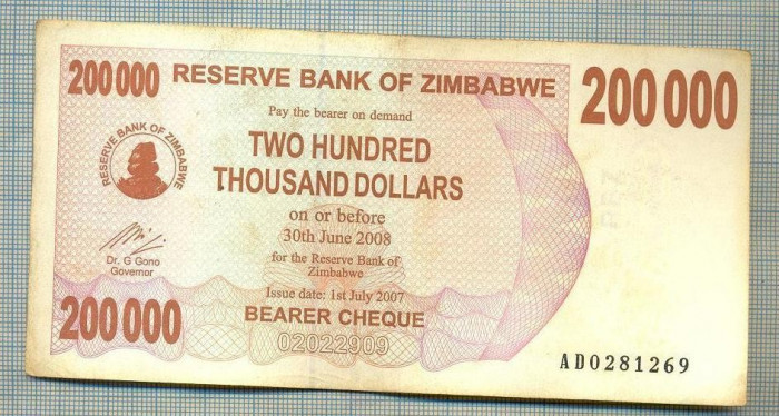 A1562 BANCNOTA-ZIMBABWE- 200 000 -2007-SERIA 0281269-starea care se vede