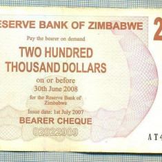 A1567 BANCNOTA-ZIMBABWE- 200 000 -2007-SERIA 4759274-starea care se vede