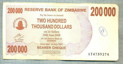 A1567 BANCNOTA-ZIMBABWE- 200 000 -2007-SERIA 4759274-starea care se vede foto