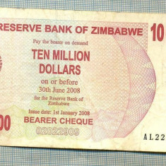 A1592 BANCNOTA-ZIMBABWE-10 000 000 DOLLARS-2008-SERIA2222310-starea care se vede