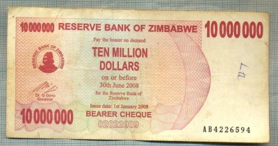 A1584 BANCNOTA-ZIMBABWE-10 000 000 DOLLARS-2008-SERIA4226594-starea care se vede foto