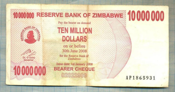 A1593 BANCNOTA-ZIMBABWE-10 000 000 DOLLARS-2008-SERIA1865931-starea care se vede