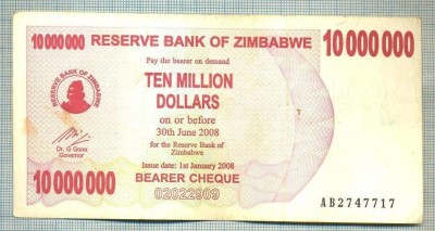 A1597 BANCNOTA-ZIMBABWE-10 000 000 DOLLARS-2008-SERIA2747717-starea care se vede foto