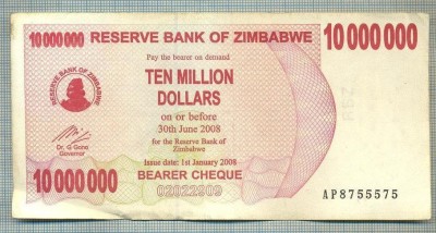 A1588 BANCNOTA-ZIMBABWE-10 000 000 DOLLARS-2008-SERIA8755575-starea care se vede foto