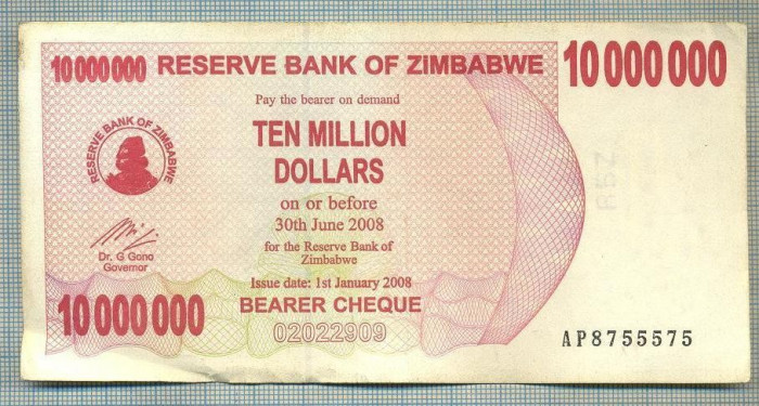 A1588 BANCNOTA-ZIMBABWE-10 000 000 DOLLARS-2008-SERIA8755575-starea care se vede
