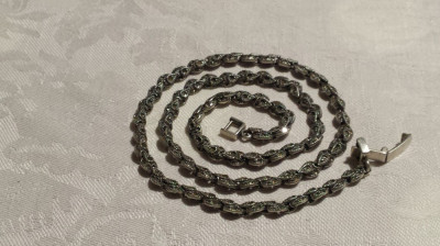 argint COLIER MASIV batut in MARCASITE cu EFECT sclipitor VECHI vintage UNIC foto
