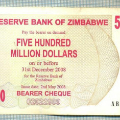 A1579BANCNOTA-ZIMBABWE-500 000 000 DOLLARS-2008-SERIA4709778-starea care se vede