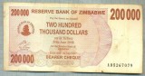 A1561 BANCNOTA-ZIMBABWE- 200 000 -2007-SERIA 5267079-starea care se vede