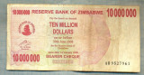 A1590 BANCNOTA-ZIMBABWE-10 000 000 DOLLARS-2008-SERIA9527961-starea care se vede
