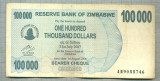 A1627 BANCNOTA-ZIMBABWE- 100 000 DOLLARS -2006-SERIA 9055746-starea care se vede