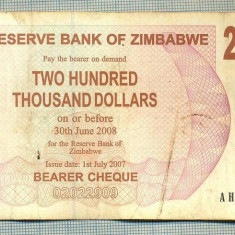 A1699 BANCNOTA-ZIMBABWE- 200 000 DOLLARS -2007-SERIA 5399137-starea care se vede