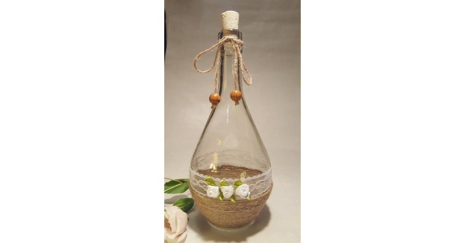 Sticle rustice decorate manual cu dantela , masa Craciun, nunta ...