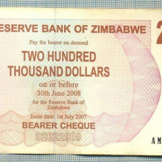 A1676 BANCNOTA-ZIMBABWE- 200 000 DOLLARS -2007-SERIA 9422621-starea care se vede