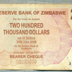 A1684 BANCNOTA-ZIMBABWE- 200 000 DOLLARS -2007-SERIA 1248936-starea care se vede