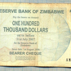 A1656 BANCNOTA-ZIMBABWE- 100 000 DOLLARS -2006-SERIA 1053777-starea care se vede