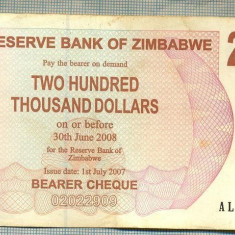 A1693 BANCNOTA-ZIMBABWE- 200 000 DOLLARS -2007-SERIA 9194778-starea care se vede