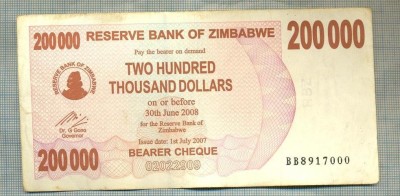 A1687 BANCNOTA-ZIMBABWE- 200 000 DOLLARS -2007-SERIA 8917000-starea care se vede foto