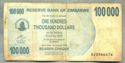 A1672 BANCNOTA-ZIMBABWE- 100 000 DOLLARS -2006-SERIA 3566676-starea care se vede foto