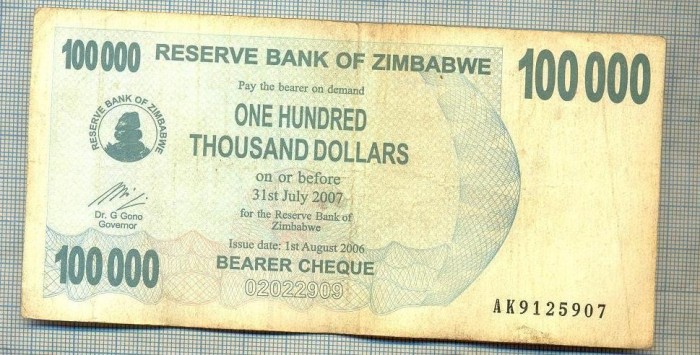 A1668 BANCNOTA-ZIMBABWE- 100 000 DOLLARS -2006-SERIA 9125907-starea care se vede