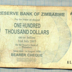 A1624 BANCNOTA-ZIMBABWE- 100 000 DOLLARS -2006-SERIA 0968536-starea care se vede