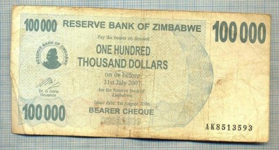 A1674 BANCNOTA-ZIMBABWE- 100 000 DOLLARS -2006-SERIA 8513593-starea care se vede foto