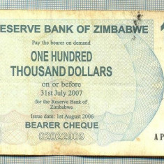 A1630 BANCNOTA-ZIMBABWE- 100 000 DOLLARS -2006-SERIA 3480824-starea care se vede