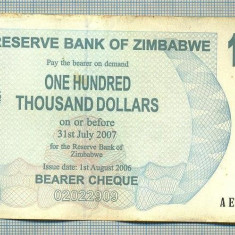 A1626 BANCNOTA-ZIMBABWE- 100 000 DOLLARS -2006-SERIA 4537440-starea care se vede